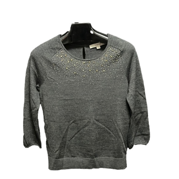 Loft- dark gray, lightweight, gemmed sweater with buttoned back of neck - Picture 1 of 6